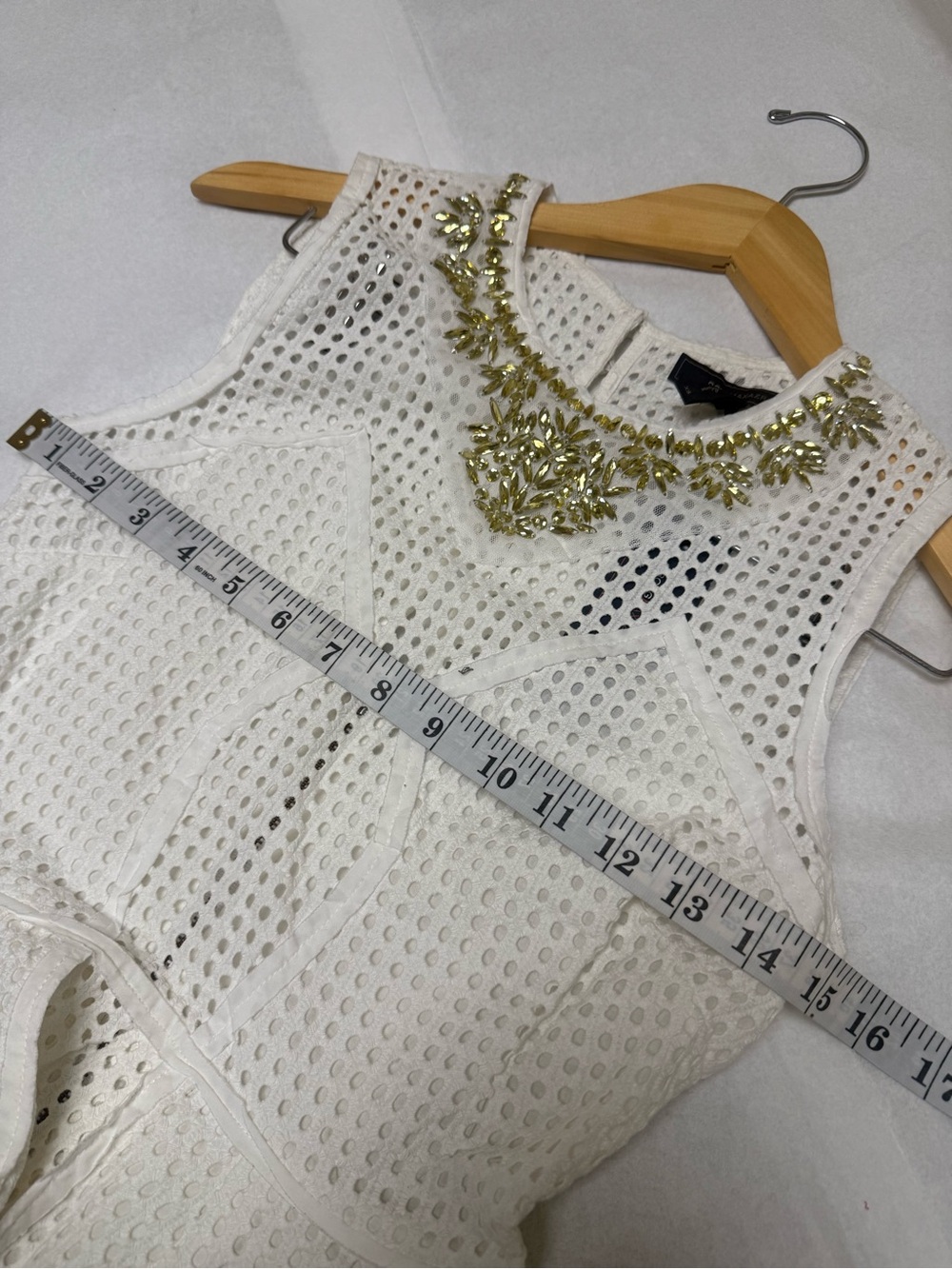 NWT; BCBG Max Azria top white eyelet texture and a heavily embellished🌸 - Picture 4 of 10